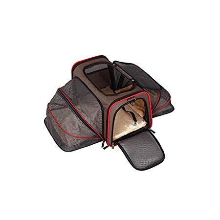 ALEKO PCE01BKS Heavy Duty Expandable Pet Carrier for Travelling - Airline Approved - Small - Brown