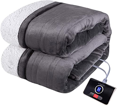 Westinghouse Electric Blanket Twin Size 62"x84" Heated Throw Flannel to Sherpa Reversible Heating Blanket, 10 Heat Settings & 12 Hours Auto Off, Machine Washable, Charcoal