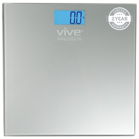 Digital Bathroom Scale by Vive Precision - Best Selling, Accurate Weight Scale - 2 Year Warranty (Silver)