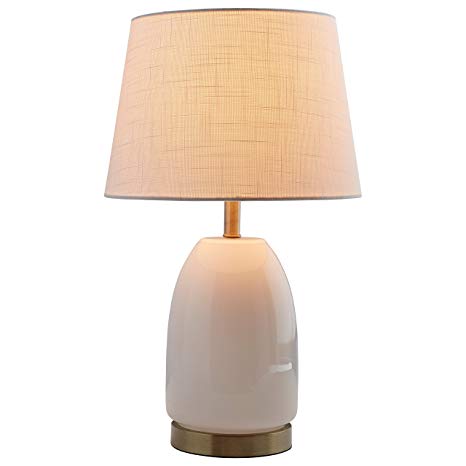 Rivet Transitional Glass Lamp With Bulb, White with Brass Trim, 11.5" x 11.5" x 19.0", Milk Glass