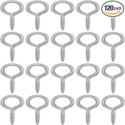 120 Pcs 1 Inch Metal Screw Eyes Hook Self Tapping Screw in Eye Hooks Ring for Indoor & Outdoor Hanging, Lifting and Securing Cables, Wires Etc Small Items, Silver