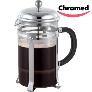 Utopia Kitchen Triple Filters French Coffee Press Maker Heat Resistant Glass with Stainless Steel Glass 34oz Chrome