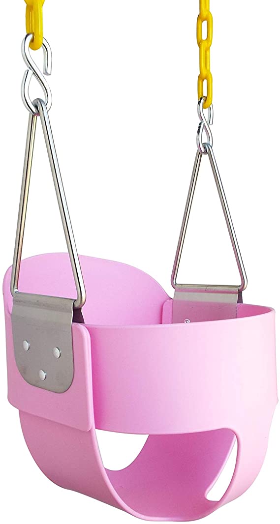 SAFARI SWINGS High Back Full Bucket Kids Swing Seat (USA Made, Includes 67" of Coated Chain, 2 Quick Links) Green Outdoor Baby, Children & Toddler Swing Set Accessories for The Playground (Pink)