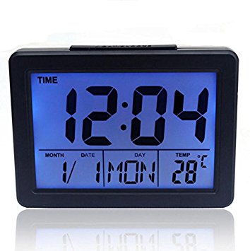 DELIWAY Digital Alarm Clock With Timer, Large Screen Date/Temperature Display, Voice Control Smart Night Light-Simple To Set Bedside Clocks For The Order Men