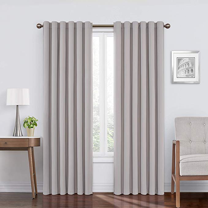 ECLIPSE Bradley Thermal Insulated Single Panel Rod Pocket Darkening Curtains for Living Room, 50" x 63", Pale Grey