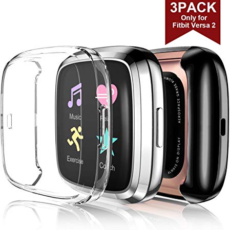 Maledan Ultra Thin Screen Protector Case Compatible with Fitbit Versa 2, 3 Pack TPU HD Full Protective Case Cover Scratch Resistant Shock Absorbing for Fitbit Versa 2 Smartwatch Bands Accessories