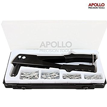 Apollo Heavy Duty 65pc Hand Riveter Kit with All-Steel Hand Rivet Gun, 4 Interchangeable Nozzles & Rust-Proof Aluminium Rivets for Auto Body Repair, Ductwork, Construction and Mechanical Applications