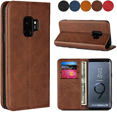 Samsung Galaxy S9 Wallet Case, SailorTech Premium PU Leather Protective Folio Flip Cover with Stand Feature and Built-in Magnet 3-Slots ID&Credit Cards Pockets for Galaxy s9 case（5.8"）-Dark Brown