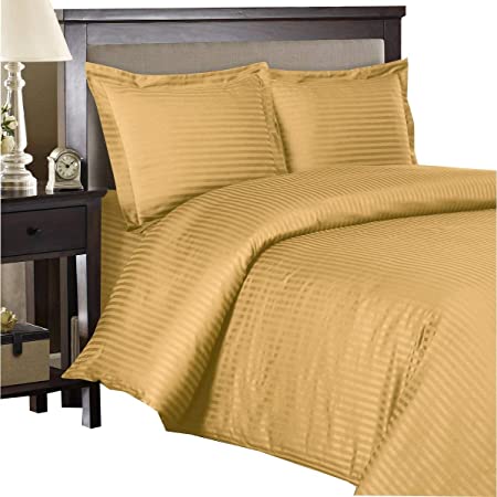 Royal Hotel's 8pc Queen size Bed-in-a-Bag Striped Gold 300-Thread-Count Siberian Goose Down Alternative Comforter 100 percent Egyptian-Cotton 100% Cotton - includes sheets and Duvet Cover Sets