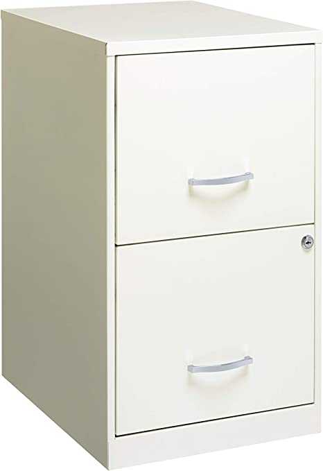 Space Solutions 2-Drawer Metal File Cabinet with Lock, 18" Deep x 14.25" Wide x 24.5" Tall - White