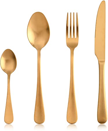 Sharecook 24 Piece Matte Gold Stainless Steel Cutlery Set,Flatware Set Service for 6,Heavy Duty Gift and Dishwasher Safe(Matte Gold)