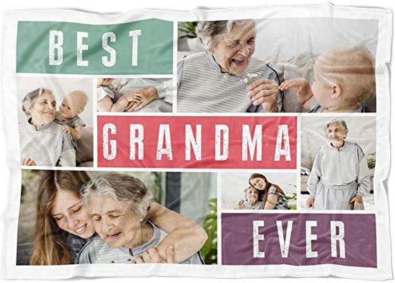 Personalized Best Grandpa Grandma Ever Blanket, Add Photos To Custom Grandmother Grandfather Gifts For Women Men. Nana Gift from Grandchildren Grandkids on Christmas Birthday (Grandma, Fleece 50"x60")