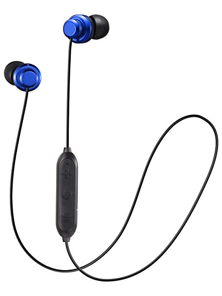 JVC Wireless Earbud Headphones, Sweat Proof, 5 Hours Long Battery Life, Secure and Comfort Fit with 3 Button Remote - HAFY8BTA (Blue)