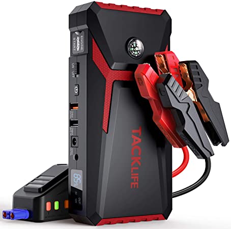 TACKLIFE T8 800A Peak 18000mAh Car Jump Starter with LCD Display (up to 7.0L Gas, 5.5L Diesel Engine), 12V Auto Battery Booster with Smart Jumper Cable, Quick Charger (Red)