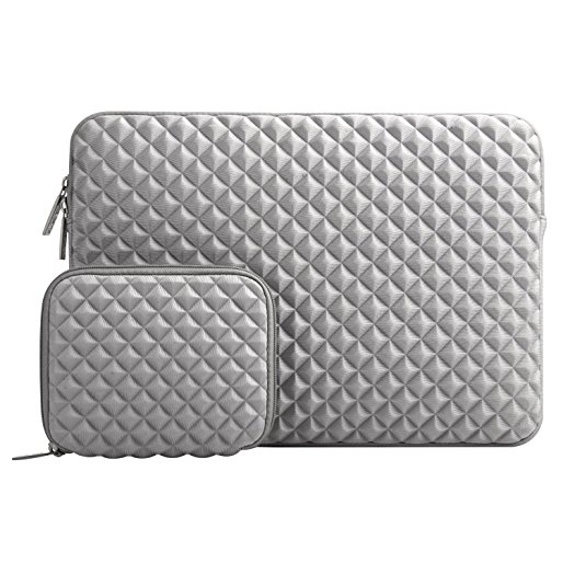 Mosiso Diamond Foam Water Repellent and Shock Resistant Lycra Laptop Sleeve Bag for 15-15.6 Inch MacBook Pro, Notebook Computer with Small Case, Gray