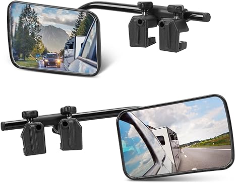 SUPAREE Universal Clip on Towing Mirrors 360° Adjustable Trailer Mirrors Towing Hitch Sturdy Iron Bracket Extenders Trailer RV Truck Car Mirrors for Towing (2pcs)