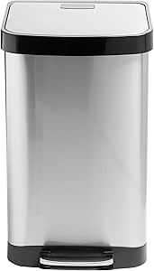 Honey-Can-Do 50L Large Stainless Steel Step Trash Can with Lid, Silver