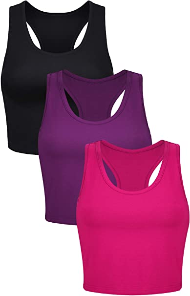 3 Pieces Women Basic Sleeveless Racerback Crop Tank Top Short Sports Crop Top