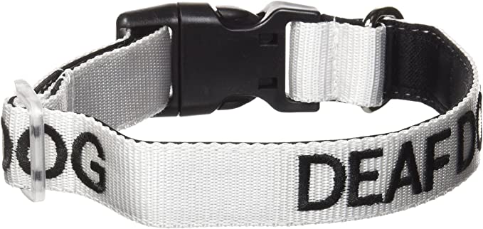 Deaf Dog White Color Coded S-M L-XL Buckle Dog Collars (No/Limited Hearing) Prevents Accidents by Warning Others of Your Dog in Advance
