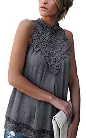 Angashion Women's Sleeveless Halter Neck Lace Splicing Tank Top Vest