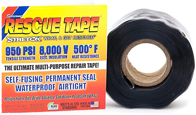 Rescue Tape | Self-Fusing Silicone Tape | Emergency Pipe & Plumbing Repair | DIY Repairs | Seal Radiator Hose Leaks | Wrap Electrical Wires | Used by US Military | 1” X 12’ | Silicone Rubber | Black