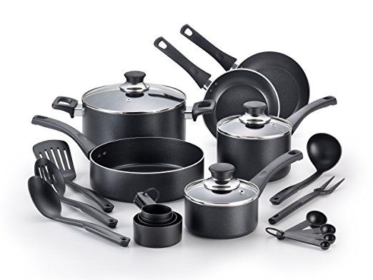 T Fal 16 Piece Total Non Stick "Bistro" Professional Grade Cookware Set, Black