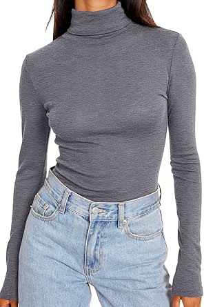 Trendy Queen Women's Turtleneck Long Sleeve Shirts Fall Fashion Basic Layering Slim Fit Soft Thermal Underwear Tops