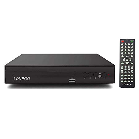 LONPOO Compact DVD/CD Player Region Free with Remote Control and Built-in PAL/NTSC System, USB Port Support MP3 Play