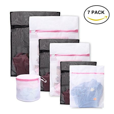 Laundry Wash Bag 7 Pack Durable Mesh Wash Laundry Bag Blouse, Hosiery, Stocking, Underwear, Bra and Lingerie Travel Laundry Bag with Zipper