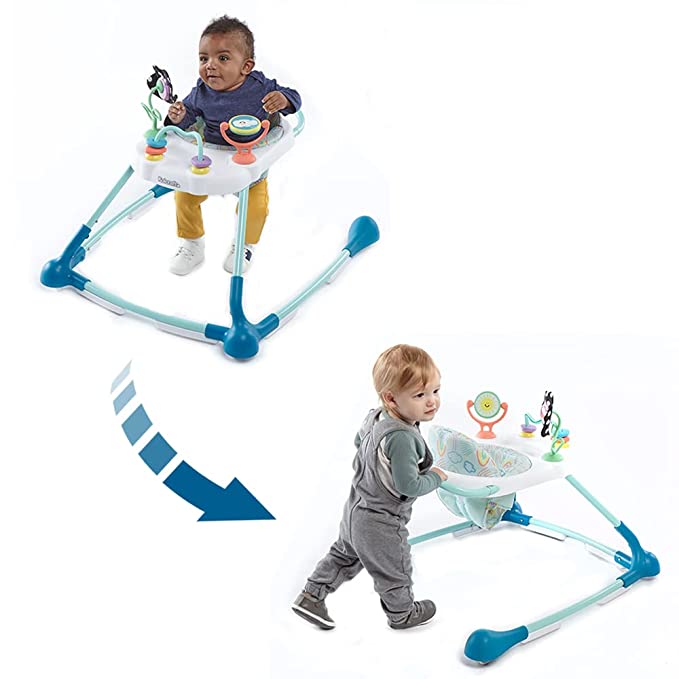 Kolcraft - Tiny Steps Too - 2-in-1 Infant and Baby Activity Walker - Seated or Walk-Behind - Clouds and Rainbows