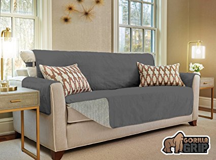 The Original GORILLA GRIP Non-Slip Furniture Protector, Suede-Like Material, Slip Reducing Backing, Two 2" Thick Straps, and Two Seat Anchors (Sofa: Slate Gray)