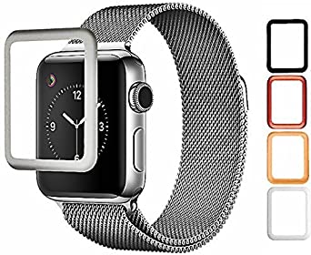 Josi Minea Apple Watch [ 38mm ] 3D Tempered Glass Screen Protector with Edge to Edge Coverage Anti-Scratch Ballistic LCD Cover Guard Premium HD Shield for Apple Watch [ 38mm - Silver ]