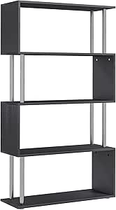 HOMCOM 5-Tiers Wooden Bookcase Z-Shape Storage Bookshelf Display with Metal Frame for Living Room, Bedroom, Office, Black