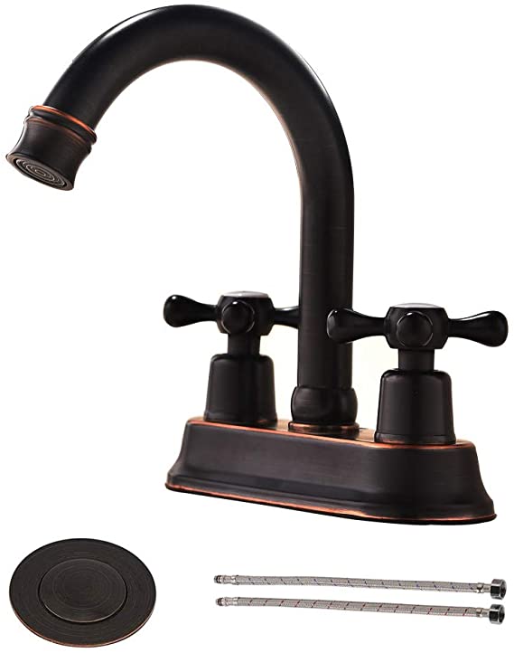 VAPSINT Contemporary Lavatory Vanity 2 Handles 2 Holes Oil Rubbed Bronze Bathroom Faucet, Bathroom Sink Faucet with Water Supply Lines & Pop Up Drain