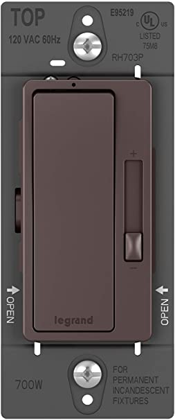 Legrand radiant Dimmer Light Switch, 700W Rated for Incandescent and Halogen Lights, Dark Bronze, RH703PDBCCV4