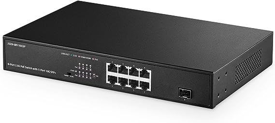 Binardat 8 Port 2.5G PoE Switch with 10G SFP  Port, 8 x 2.5 Gigabit RJ-45 Base-T Ports, IEEE802.3af/at, 150W Power Supply, Unmanaged Multi-Gigabit Desktop Ethernet Switch