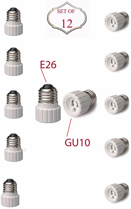 SleekLighting E26 to GU10 Adapters - Converts your Standard Screw-in Bulb (E26) to Pin Base Fixture (GU10) Maximum Watts and Voltage Capacity-Set of 12