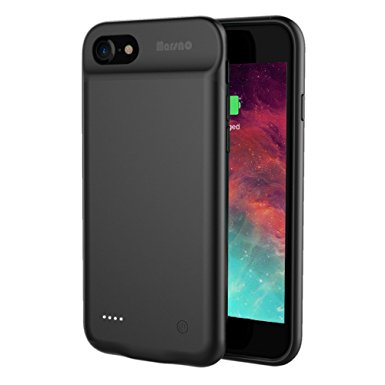 iPhone 7 Battery Case, Marsno Smart charging case 3000mAh Rechargeable Portable Extended Battery Pack Power Cases for iPhone 7(4.7 inch), Rubber Protective Battery Case with Build-in Magnet (Black)