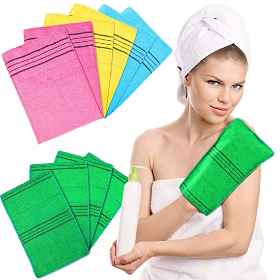 10 Pieces Korean Exfoliating Mitt Asian Exfoliating Bath Washcloth Body Scrub Mitt Shower Washcloth Double Sided Exfoliating Cloth Gloves Dead Skin Towels Italy Japanese Spa Wash Cloth (Mix Color)