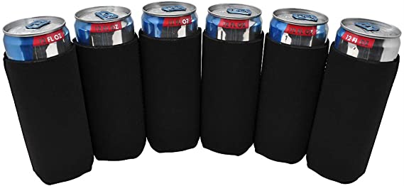 TahoeBay 12 Slim Can Sleeves - Blank Neoprene Beer Coolers – Compatible with 12oz RedBull, Michelob Ultra, White Claw Spiked Seltzer (Black, 12)