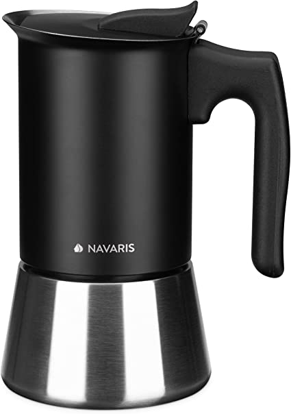 Navaris Moka Coffee Pot - Percolator Espresso Maker for Stovetops Induction Gas Electric Stove Hob - Stainless Steel Percolated Coffee Pot - 4 Cup