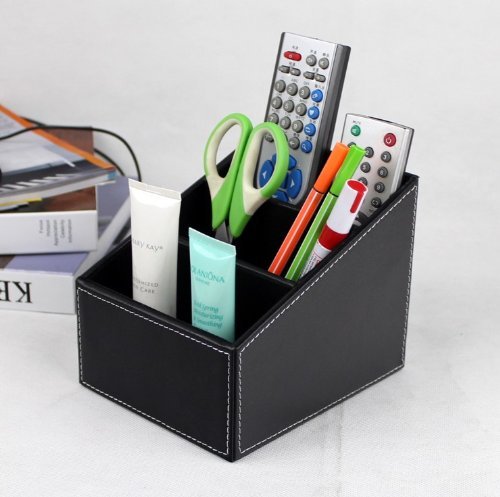 Aokin PU Leather Remote control/controller TV Guide/mail/CD organizer/caddy/holder with (PU Black)