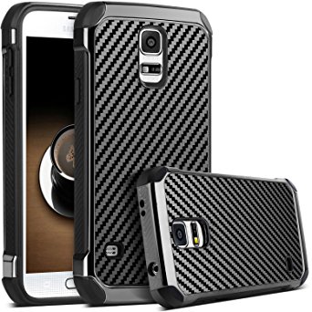 Galaxy S5 Case, S5 Case, Samsung Galaxy S5 Case, BENTOBEN Shockproof 2 in 1 Hybrid Hard PC Cover with Carbon Fiber Texture Chrome Anti-scratch Protective Case for Samsung Galaxy S5 (i9600), Black