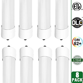 Hykolity 8' T8 T10 T12 36W LED Tube Light [80W Fluorescent Equivalent] 4000lm 5000K Daylight White Frosted Lens Cover FA8 Single Pin Dual-End Powered Fluorescent Tube Retrofit Replacement-Pack of 8