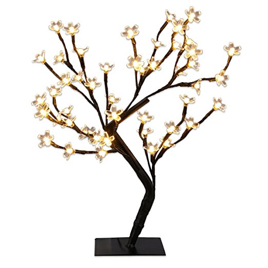 Excelvan 0.45M/1.5FT 48LED Cherry Blossom Desk Top Bonsai Tree Light,Decorative Warm White Light,Black Branches,Perfect for Home Festival Party Wedding Christmas,Indoor&Outdoor Decoration