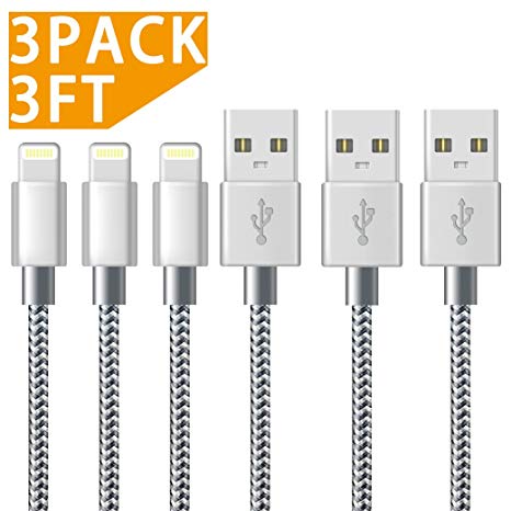 Marktol iPhone Charger Cable Lightning Cable (1M/3FT-3Pack,Grey) Fast Sync Charger USB Cable Nylon Braided Cord for iPhone 8/X 7/7 Plus/6/6s/6 Plus/6s Plus,5c/5s/5/SE,iPad Pro/Air/mini,iPod and more