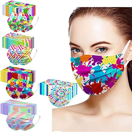 50Pcs Halloween Disposable Face_Masks Colored Printed Mouth_Cover for Women Adult with Cute Design 3-ply Face Protection Pads