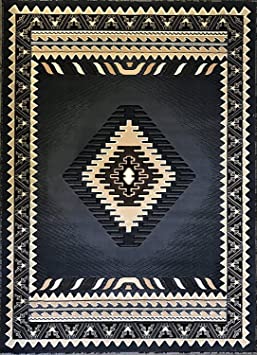 Kingdom Southwest Native American Area Rug Grey & Black Design D143 (8 Feet X 10 Feet)