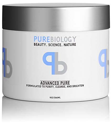 Pure Biology Clay Face Mask, 9 oz - Deep Pore Cleanser For Reduction in Pores, Spots, Blackheads & Acne – Infused w/ Pea Peptide Extract to Instantly Brighten & Smooth