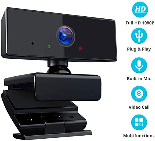 Webcam with Microphone, 1080P Full HD PC Desktop Computer Laptop Mac USB 2.0 Web Camera for Video Calling & Recording Video Conference Online Teaching Business Meeting Live Streaming Widescreen